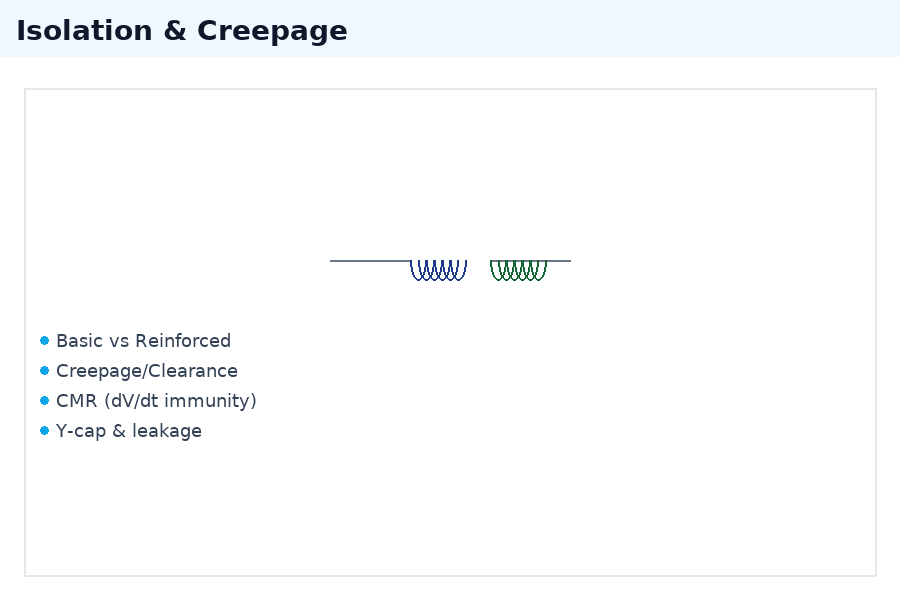Creepage and clearance distances for isolation standards and safety compliance.