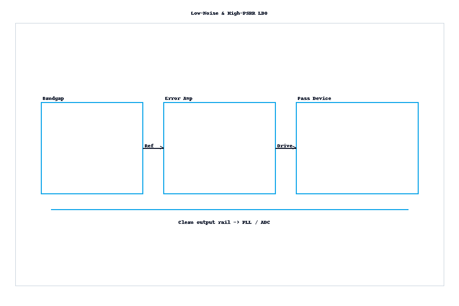 Cover image for low-noise, high-PSRR LDO regulators powering PLL, RF, and ADC rails with a clean output spectrum.