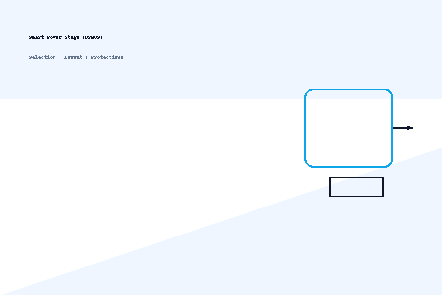 Smart Power Stage (DrMOS) cover banner with package icon, inductor, and blue accent.