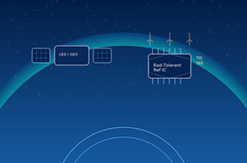 Rad-tolerant reference IC protecting satellite rails from TID and SEE radiation in a space-grade mission.