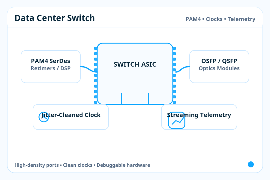 Data Center Switch ASICs: PAM4, Clocks & Telemetry