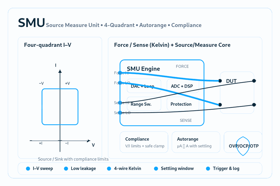 Source Measure Unit (SMU) Design: 4-Quadrant & Autorange