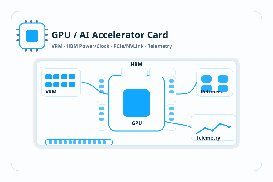 GPU/AI Accelerator Card: Power, Thermal & Retimers
