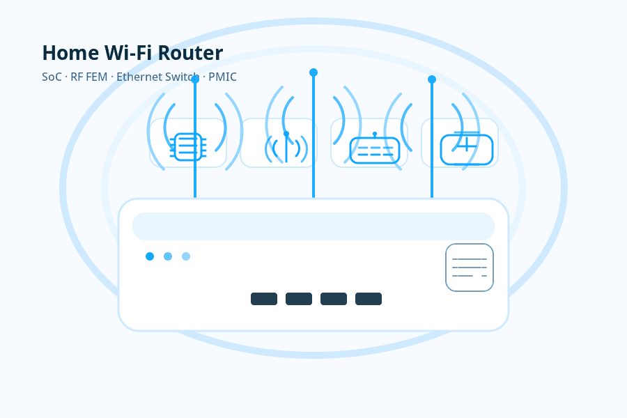Home Wi-Fi Router ICs: SoC, RF FEM, Switch, PMIC
