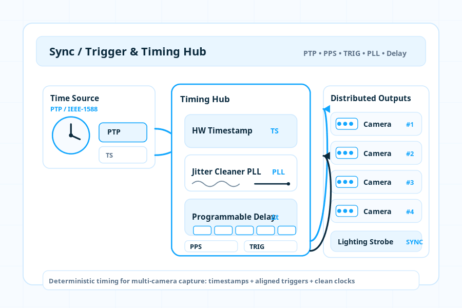 Sync/Trigger & Timing Hub for Machine Vision (PTP)