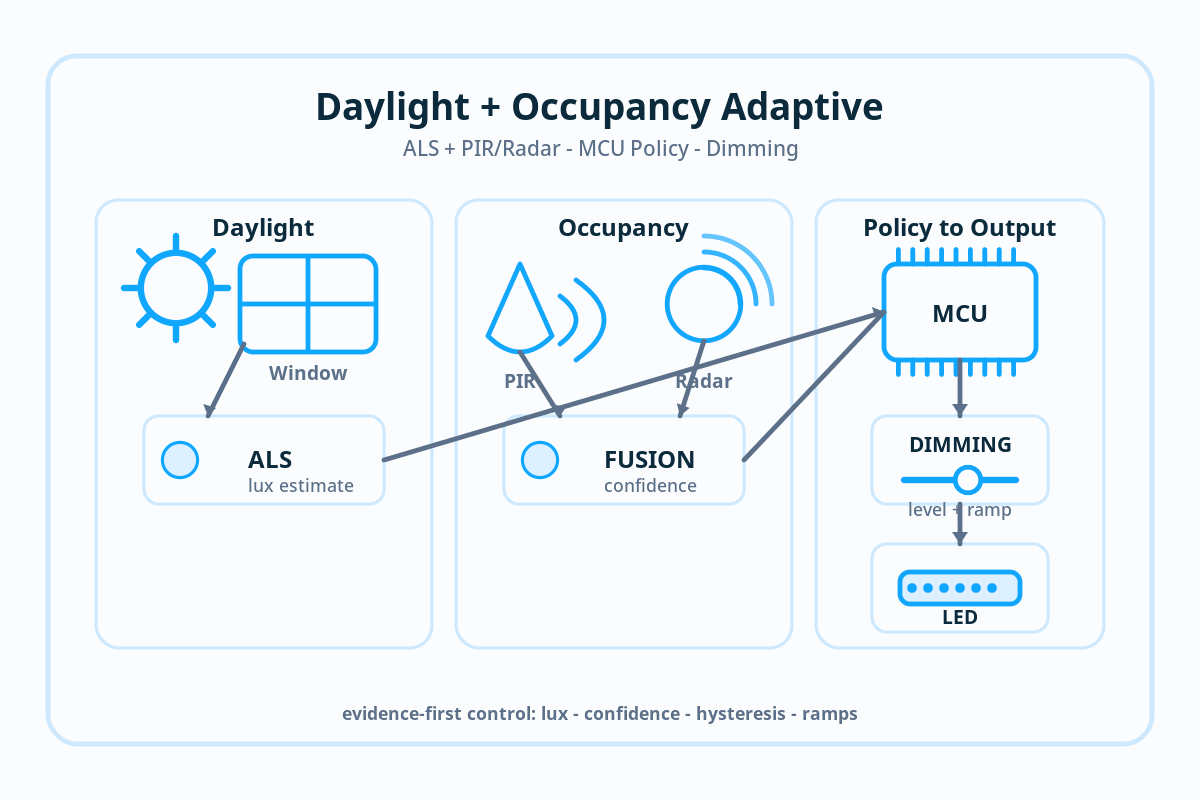 Daylight & Occupancy Adaptive Lighting: ALS + PIR/Radar