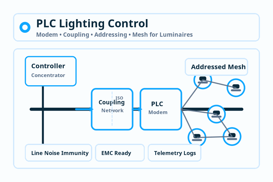 PLC Lighting Control: Modem, Coupling & Mesh Addressing