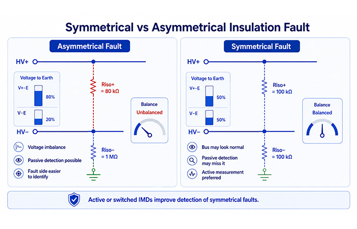 Comparison of symmetrical and asymmetrical insulation faults in a high-voltage DC system