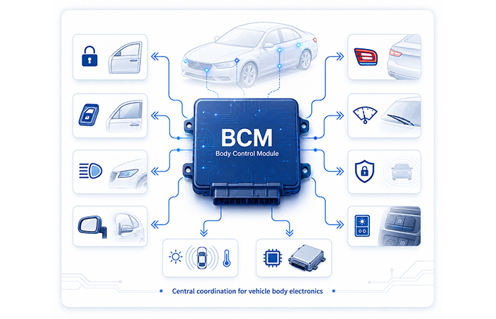 Body Control Module in a car coordinating body and cabin electronics